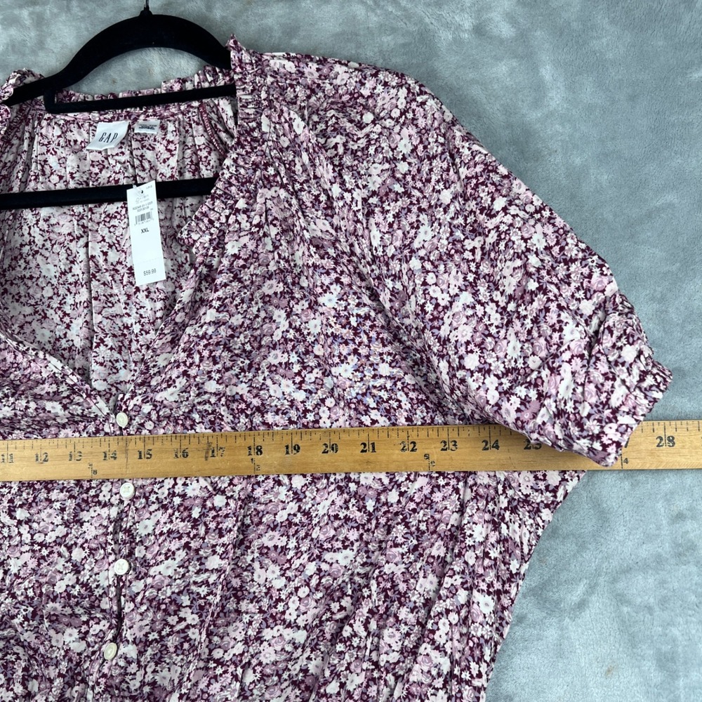 Gap Floral Dress Smocked Waist Midi Purple White Button Front‎ XXL New - Picture 4 of 11